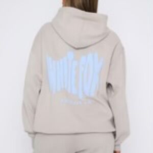 White Fox Pullover Hoodie Beige Big Logo Oversized Hoodie BubbleGum Blue M/L